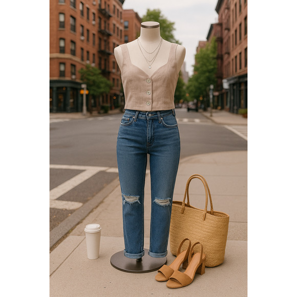 Jason Wu Cropped Button Up Top XS Beige Taupe Crepe Mother of Pearl Buttons NWT - Picture 1 of 8